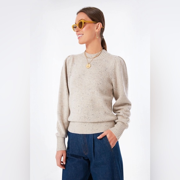 Faherty Boonie Merino Wool Blend Crewneck Sweater Size Large Oatcake Tan - Picture 1 of 16